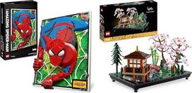 "LEGO Art The Amazing Spider-Man" plakatas, 3D sienų paveikslų rinkinys, konstruojamas drobės paveikslas ir piktogramos "Tylos sodas", botaninis zen sodo rinkinys suaugusiesiems su lotoso gėlėmis
