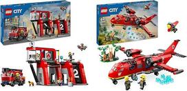 "LEGO City" gaisrinės stotis su rotacinėmis kopėčiomis, gaisrininkų žaislas ir miesto gaisrinis lėktuvas, gaisrinės rinkinys su lėktuvu