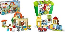 "LEGO DUPLO Town" gyvūnų priežiūra ūkyje, žaislas vaikams nuo 2 metų ir "DUPLO Deluxe" akmeninė dėžė, mokomasis žaislas mergaitėms ir berniukams konstruoti