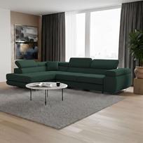 "Lendo" kampinė sofa su miego funkcija ir lovos dėže, sofa su 3 sėdimomis vietomis, L formos sofa-lova su judančiais galvos atlošais, moderni sofa, 275 x 202 x 90 cm (žalia, kairė)