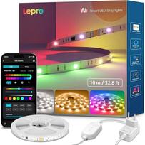 "Lepro AI LED Strip S2", 10 m RGBCW LED juosta su tikra balta šviesa, "MagicColor RGBIC", dirbtinio intelekto šviesos dizaino asistentas, muzikos sinchronizavimas, programėlių valdymas, suderinama su "Alexa" ir "Google Assistant", skirta žaidimams ir