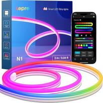 "Lepro AI Neon LED Strip N1", 3 m neoninė LED juosta su programėlės valdymu, "pasidaryk pats" forma, muzikos sinchronizavimas, veikia su "Alexa" ir "Google Assistant", šviesos juosta svetainei, sienų apdailai, vakarėliui, dirbtinio intelekto šviesos dizai