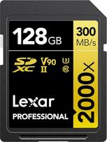 "Lexar Professional 2000x" SD kortelė 128GB, SDXC UHS-II atminties kortelė be skaitytuvo, iki 300MB/s skaitymo greitis, 10 klasė, U3, V90 SD atminties kortelė, skirta DSLR, kino kameroms (LSD2000128G-BNNAG)