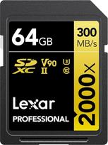 "Lexar Professional 2000x" SD kortelė 64GB, SDXC UHS-II atminties kortelė be skaitytuvo, iki 300MB/s skaitymo greitis, 10 klasė, U3, V90 Atminties kortelė, skirta DSLR, kino kameroms (LSD2000064G-BNNAG)