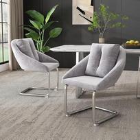 "Lexiou" aukštos kokybės pilka aksomo kėdė su dviem ergonomiškomis valgomojo kėdėmis, patvarus metalinis rėmas, moderni ir stilinga aksominė kėdė (2)