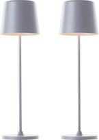 "Lightbox" 2 LED stalinių lempų rinkinys, skirtas naudoti patalpose ir lauke, 37 cm / 23 cm aukščio, 10 cm skersmens, matinės pilkos spalvos lauko stalinės lempos su jutikliniu reguliatoriumi, mobilios, belaidės, nešiojamos, įkraunamos per USB, akumuliato