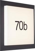 "Lightbox" LED lauko sieninis 1600 lm, 3000 K ir IP44 šviesos diodų šviestuvas - su namo numeriu - 30 x 30 cm lauko sieninis šviestuvas - skirtas namo fasadui - pagamintas iš aliuminio ir plastiko - baltas/juodas
