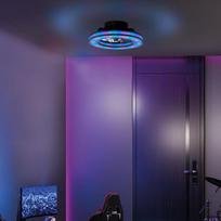 "Lightbox" LED lubų šviestuvas su tyliu ventiliatoriumi ir RGB priekine šviesa, skersmuo 42, juodas lubų šviestuvas, žaidimų šviestuvas, reguliuojamas, nuotolinio valdymo pultas, 26 W, 2700-6500 K, 3100 lm, pagamintas iš plastiko