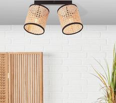 "Lightbox" rotango lubų prožektorius - 2 lempučių natūralios išvaizdos lubų šviestuvas su pasukamomis galvutėmis - išorinis reguliuojamo apšvietimo šviestuvas svetainei, miegamajam ir virtuvei - E14 lizdas, išskyrus LED