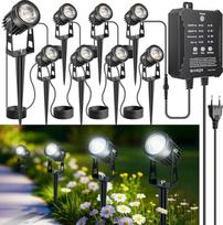 "LightingWill" sodo prožektorius LED lauko vandeniui atsparus su įžeminimo smaigaliu, sodo apšvietimas su sutemų jutikliu ir laikmačiu, 8 vnt., 5000K-6000K šaltai balta, IP65 sodo prožektoriai sodui, takui, kiemui