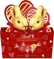 "Lindt" šokoladas, "Gold Rabbit in the Nest Heart", 195 g, velykinių dovanų rinkinys su auksiniais triušiukais iš pieniško šokolado ir mini "Lindor" mini kiaušiniais, velykinis šokoladas, velykinių dovanų idėja šeimai ir draugams