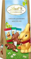 "Lindt" šokoladiniai auksiniai zuikučiai, 80 g, karamele ir druska įdarytas triušio formos pieninis šokoladas, dvigubas pieno ir riešutų traškumas, velykinis šokoladas, šokoladinis zuikis