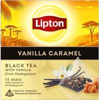 "Lipton" 20 x juodoji arbata "Vanilla Caramel" su Madagaskaro vanile ir karameliniais dribsniais, suteikianti tyro pasitenkinimo akimirką piramidiniuose maišeliuose