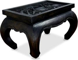 "Livasia Opium Table" stiklinis staliukas iš medžio masyvo su dramblio raižiniais (juodas)