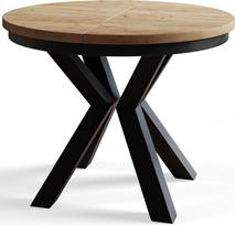 "Loft" apvalus valgomojo stalas Išplečiamas 100 cm / 180 cm skersmens rudos spalvos stalas su juodomis metalinėmis kojomis