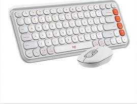 "Logitech POP ICON" kombinuotosios "Bluetooth" klaviatūros ir pelės rinkinys, patogus rašymas, programuojami mygtukai, tylūs paspaudimai, lengvas perjungimas iki 3 įrenginių - pilkai balta
