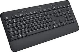 "Logitech Signature K650 Comfort" belaidė klaviatūra su riešo atrama, "BLE Bluetooth"/"Logi Bolt" USB imtuvas, minkšta jutiklinė klaviatūra, "Numpad", PC/Windows/Mac, ispaniška QWERTY - pilka