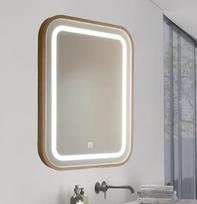 "M Ledme" vonios kambario veidrodis su šviesa 60x80cm medinis kvadratinis veidrodis 15W Dimmable 3 šviesos spalvos jutiklinis jungiklis HD grūdintas stiklas IP44 horizontalus vertikalus