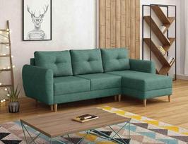 "Manstad" kampinė L formos sofa 235 x 90 x 145 cm turkio spalvos su miego funkcija ir patalynės konteineriu - sofa-lova su lovos dėže ir medinėmis kojelėmis - kampinė sofa su laikymo vieta - audinys: Lux