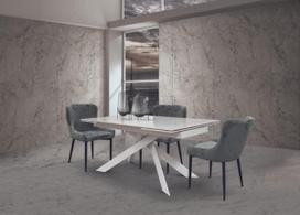 "Mar.c.a. Design" - baltas metalinis išskleidžiamas valgomojo stalas su stiklo keramikos stalviršiu, modernus dizaino valgomojo stalas, virtuvės stalas 160 x 90 x 76 cm