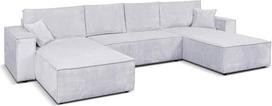 "MargaretHadas24" kampinė sofa, kupranugario U formos su miego funkcija, lovos dėžė, 390 cm, miegamasis plotas, 340 x 135 cm, XXL sofa Svetainė, kabinetas (Poso 55 - šviesiai pilka)
