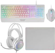 "Mars Gaming MCP124PRO", "4-in-1", RGB H-Mech klaviatūra su riešo atrama, RGB pelė 3200DPI HUANO jungikliu, FRGB ausinės, nanotekstilės pelės kilimėlis 36 x 26 cm, daugiaplatformis, portugališkas, baltas