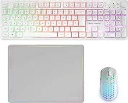 "Mars Gaming MCPWX" belaidis žaidimų rinkinys, "DualPro Link" 2.4GPRO technologija, pilno rėmelio FRGB klaviatūra su daugialypės terpės valdymu + RGB 3200DPI pelė + neslystantis 360 x 260 mm pelės kilimėlis, baltas, ispaniškas