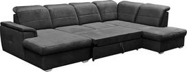 "Mars Meble Bergamo" U formos kampinė sofa, U formos kampas iš veliūro, U formos minkštas kampas su lovos funkcija, didelė kampinė svetainės sofa, audinys: monolitas 97 - tamsiai pilka, otomanas: kairėje pusėje