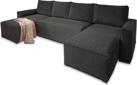 "Masseno ASPRA" kampinė sofa su miego funkcija, U formos, sofa su lovos dėže, svetainės sofa, sofa, sofa, sofa lova, sofos komplektas, juoda, POSO 135