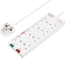 "Masterplug" 2m 2m 27cm x 10cm 8 lizdų apsaugotas nuo viršįtampių ilgintuvas baltos spalvos