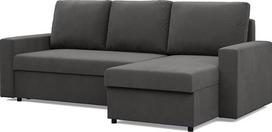 "Mebligo" - Išskleidžiama NEO kampinė sofa, išskleidžiama sofa su lovos dėže, 231 x 140 x 92 cm, universali išskleidžiama sofa (kairė ir dešinė), sofa "Les Ressorts Bonell", pilka