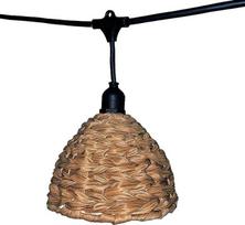 "Mellow Light" 6 m LED pasakų žibintai lauke, jungiami su "Polyrattan Lampshade Bohemian" 7 E27 kaitinamųjų lempų laikikliu Šilta balta