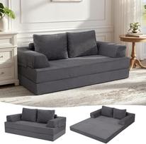 "MeMoreCool Boneless Corduroy" sofa lova - Grindų transformuojama futono sofa lova su pagalvėle, patogus putų čiužinys, universali poilsio debesų sofa svetainei ir miegamajam, tamsiai pilka