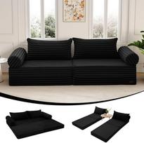 "MeMoreCool" sulankstoma sofa-lova su pagalve, sofa-lova be kaulų - sulankstomas futonas mažoms erdvėms, sofa-lova svetainei, miegamajam ir svečių kambariui, patogi ir taupanti vietą, juoda