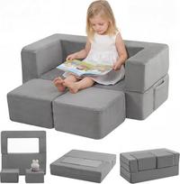"MeMoreCool" žaidimų sofa, putplasčio statybinės kaladėlės vaikams, vaikiška sofa, sulankstoma, miegamojo baldai, modulinė mini sofa žaidimų kambariui, minkštos statybinės kaladėlės minkštam vaikų kambariui, pilka