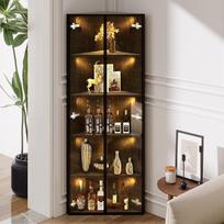 "Merax" aukšta kampinė vitrina su LED apšvietimu, LED stiklo vitrina, kampinė vitrina su durelėmis - kolekcijos vitrina, knygų spinta, vyno spinta, vonios kambario spintelė, juoda, 62 x 35 x 160 cm
