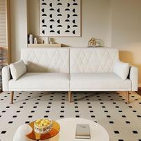 "Merax" sofa su miego funkcija, sulankstoma sofa-lova, 2 sėdimos vietos, 3 reguliuojami kampai, 2 pagalvėlės, aksominis audinys, skirta namams, namų kinui, biurui, 180 x 75 x 82 cm, smėlio spalvos