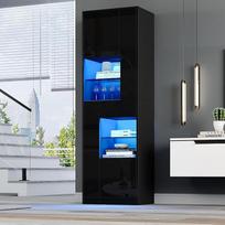 "Merax" vitrina su LED apšvietimu, aukšta spinta su stalčiais, spintos, atviros stiklo lentynos, kolekcionieriaus vitrina, knygų spinta, stovinti vitrina svetainei, biurui, blizgi