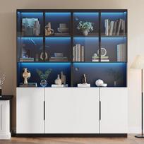 "Merax" vitrininė spinta, 2 vnt., 200 cm, moderni stiklinė vitrina, knygų spinta su LED, aukšta spinta, stovinti vitrina su stiklinėmis durelėmis, aukšta kolekcionavimo vitrina su 4 durelėmis, skirta