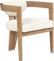 "Meridian Furniture" 564Cream-C "Carlyle" kolekcijos moderni valgomojo kėdė, medžio masyvas, šlifuotas natūralus paviršius, minkšta kreminė veganinė oda, šlifuoti chromo akcentai, 24 "W x 23,5 "H x 29,1 "H