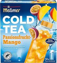 "Meßmer" šalta arbata "Passion Fruit Mango" vaisių arbata, šalta infuzija be pridėtinio cukraus 14 piramidinių maišelių