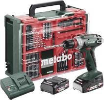 "metabo BS 18 Quick Set" akumuliatorinis gręžtuvas - 18 V, 74 detalių, mobilios dirbtuvės - greito keitimo sistema, diržo kablys, LED darbinė lemputė - yra 2 x LiPOWER akumuliatoriai (2,0 Ah), įkroviklis ir plastikinis dėklas