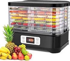 "Meykey" dehidratorius su temperatūros reguliatoriumi, maisto dehidratorius, 400 W elektrinis dehidratorius, nerūdijančio plieno, su laiko ekranu, laikmačiu ir temperatūros reguliavimu (35-70°), be BPA, juodas