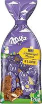 "Milka Mini Smile Bunny Mix" - trijų rūšių maži šokoladiniai Velykų zuikučiai: Alpių pienas, pieno kremas ir lazdynų riešutų kremas - 120g