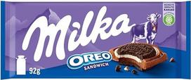 "Milka Oreo" sumuštinis - Alpių pieno šokoladas, įdarytas traškiais "Oreo" sausainių gabalėliais ir švelniu vaniliniu kremu - 92g