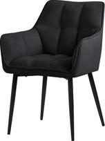 "ML-Design" frotinio audinio valgomojo kėdės, juodos spalvos, virtuvės kėdė, stora paminkštinta sėdynė ir metalinės kojos, svetainės kėdė su atlošu ir porankiais, minkšta kėdė, ergonomiška poilsio kėdė