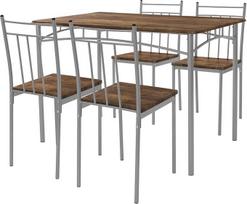 "ML-Design" valgomojo stalas su 4 kėdėmis, vintažinis, 5 dalių valgomojo komplektas 4 asmenims, medinis, valgomojo kėdės su metalinėmis kojomis, virtuvės stalo komplektas, valgomojo komplektas, valgomojo komplektas, valgomojo komplektas