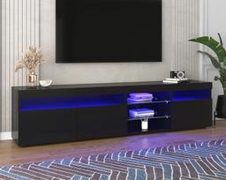 "Moimhear" moderni televizoriaus spintelė, šviesus skydelis, kintamas LED apšvietimas, svetainė ir valgomasis, 180 cm (juoda)