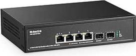 "MokerLink" 4 prievadų 2,5G PoE komutatorius su 2 10G SFP+ lizdais, 4 x 2,5G Base-T prievadai, suderinami su 10/100/1000Mbps, IEEE8023af/at PoE 78W, metalinis nevaldomas mažo tinklo komutatorius be ventiliatoriaus