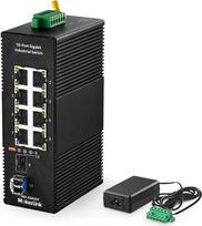 "MokerLink" 8 prievadų gigabitinis pramoninis DIN eterneto komutatorius, 2 SFP prievadai su 1 LC 20 KM moduliu, nevaldomas IP40 tinklo komutatorius (nuo -40 iki 185 °F), su maitinimo šaltiniu